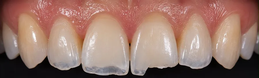 Composite bonding before photo, upper front teeth, case 38