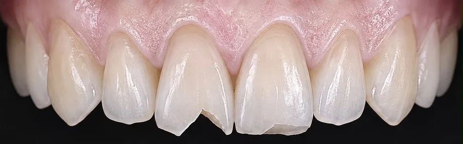 Composite bonding before photo, upper front teeth, case 40
