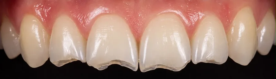 Composite bonding before photo, upper front teeth, case 41