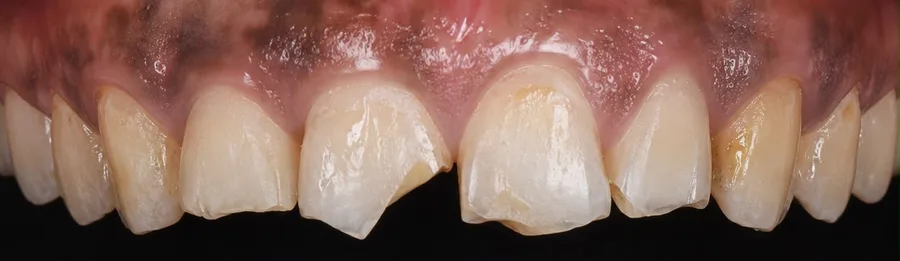 Porcelain veneer before photo, upper front teeth, case 1