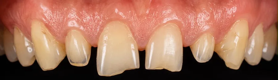 Porcelain veneer before photo, upper front teeth, case 3
