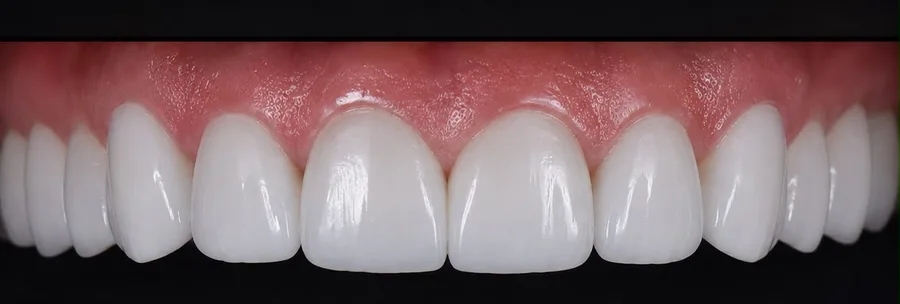 Porcelain veneer after photo, upper front teeth, case 4