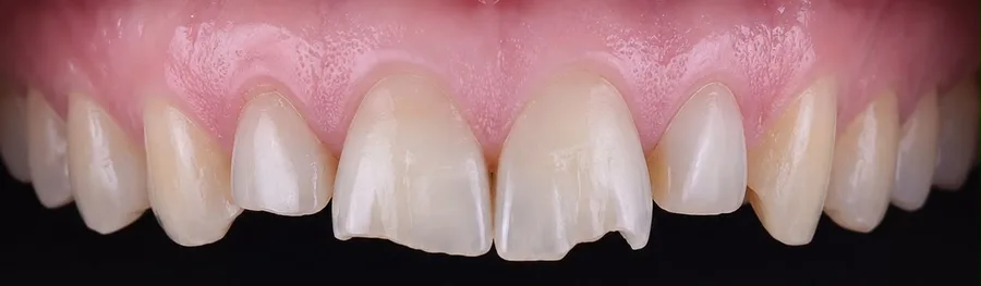 Porcelain veneer before photo, upper front teeth, case 8